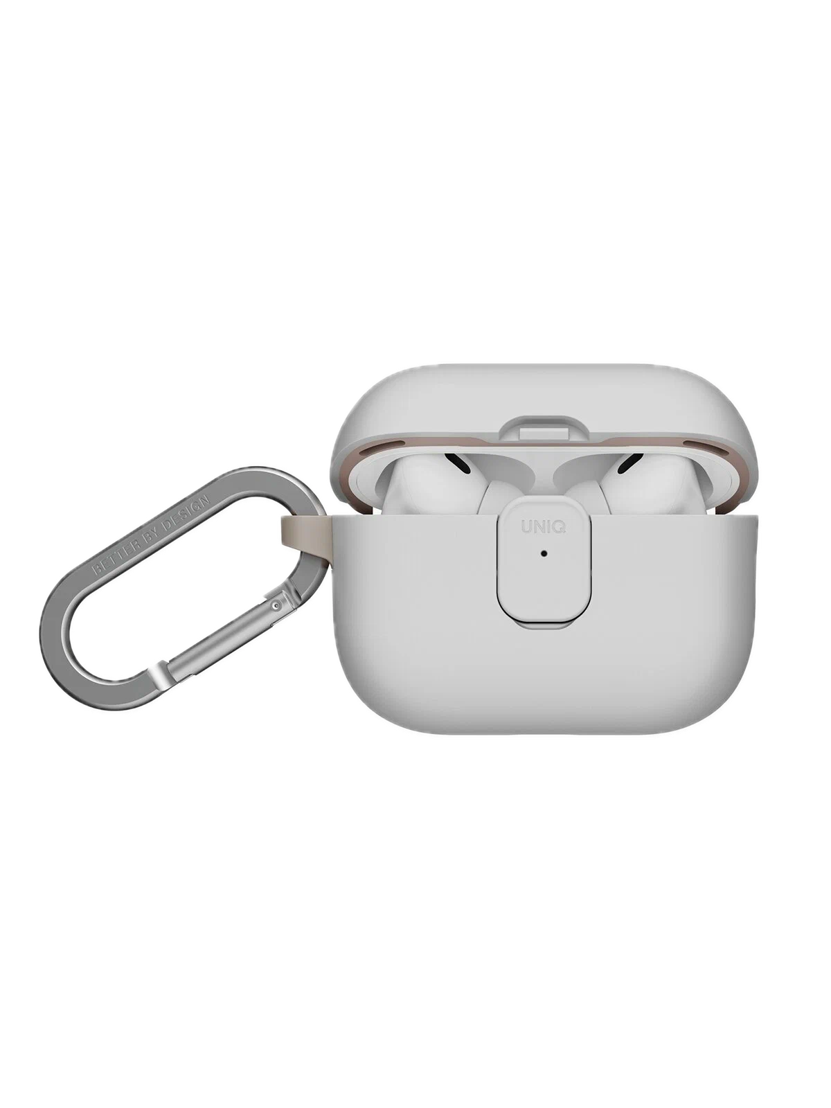 На фото изображено Чехол Uniq CLYDE Lock case для AirPods Pro 3, Mist Grey/Khaki
