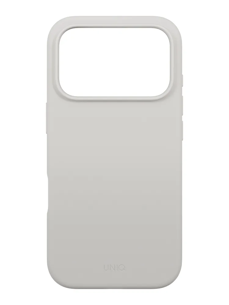 На фото изображено Чехол Uniq Lino MagSafe для iPhone 17 Pro Max, серый