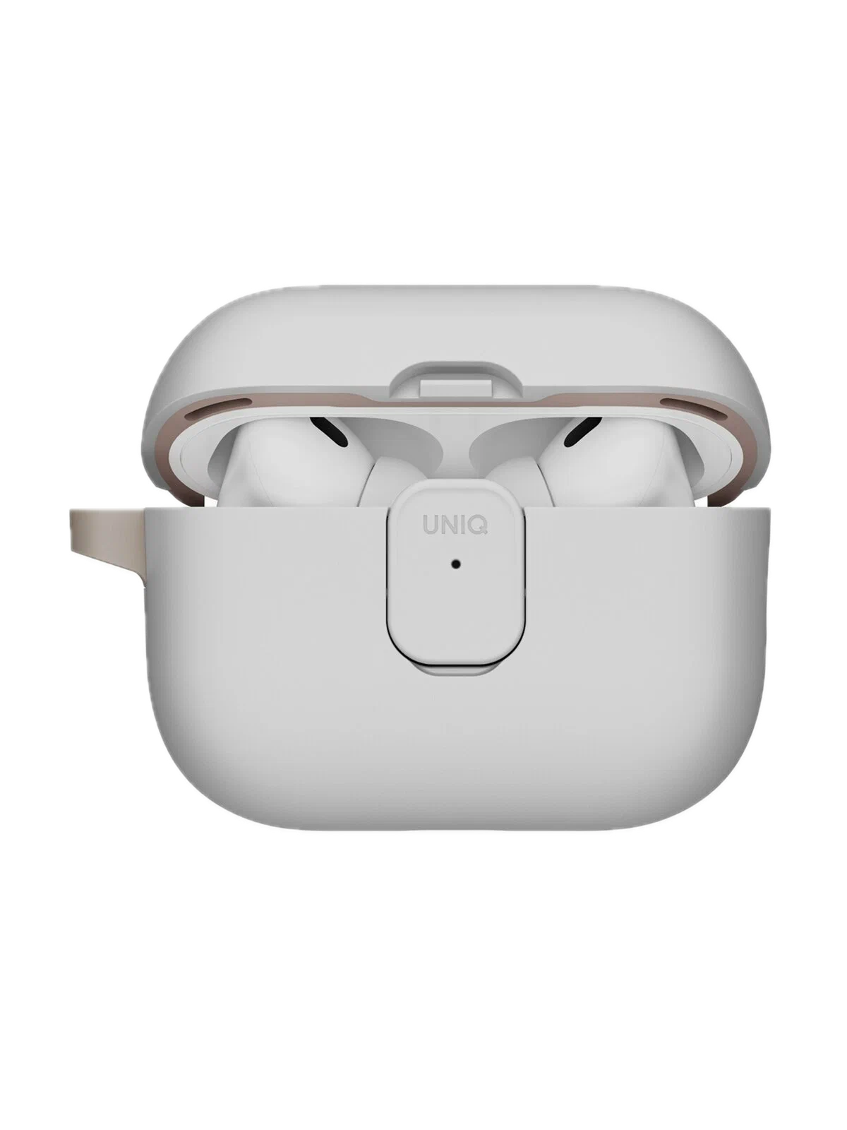 На фото изображено Чехол Uniq CLYDE Lock case для AirPods Pro 3, Mist Grey/Khaki