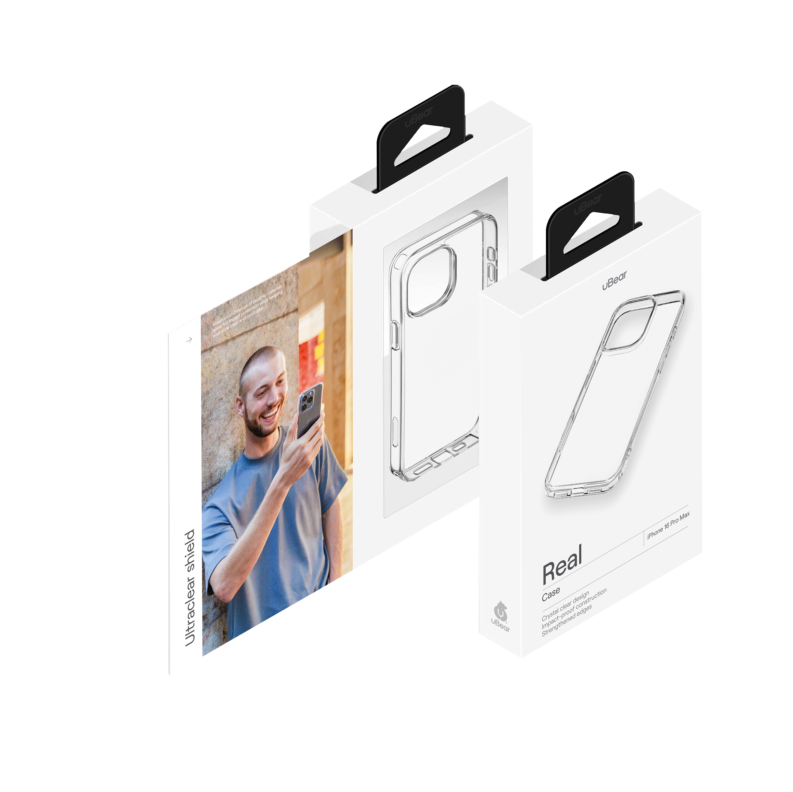 На фото изображено Чехол защитный uBear Real Case для iPhone 16 Pro Max, усиленный, прозрачный