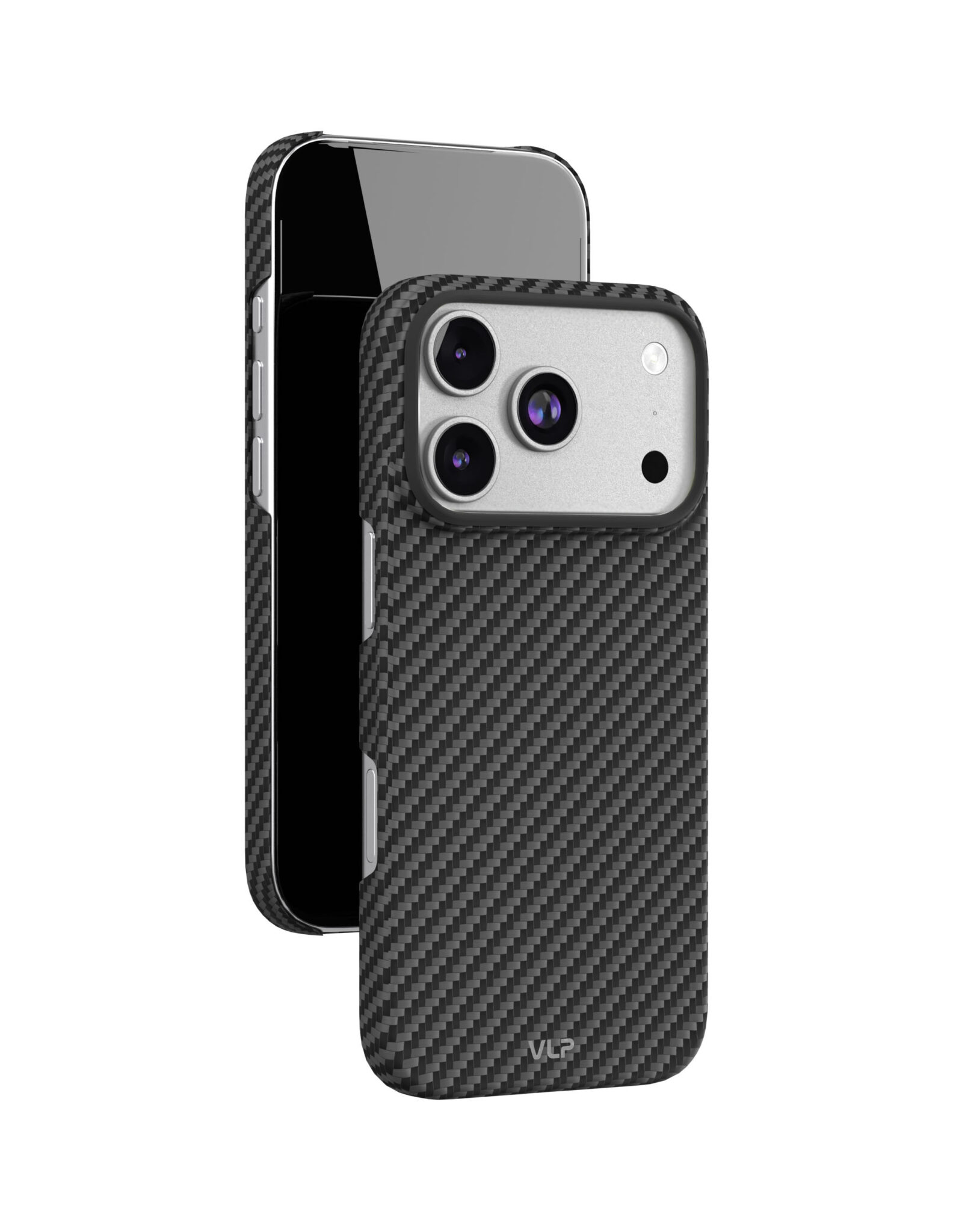 На фото изображено Чехол защитный VLP Kevlar Case с MagSafe для iPhone 17 Pro, черный