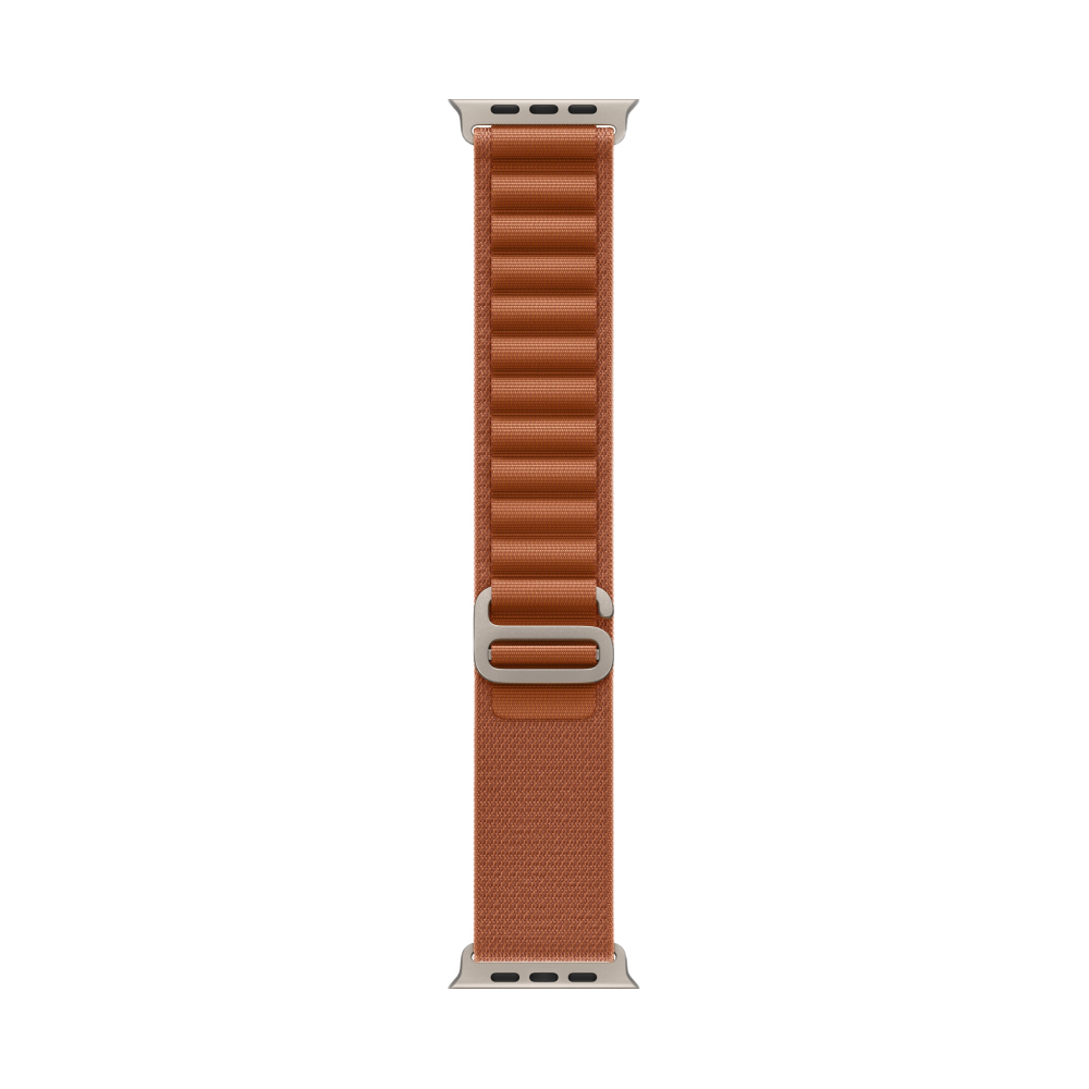 На фото изображено Apple Watch Ultra 3 GPS + Cellular, 49 мм, корпус из натурального титана, ремешок Alpine, цвет терракотовый, S