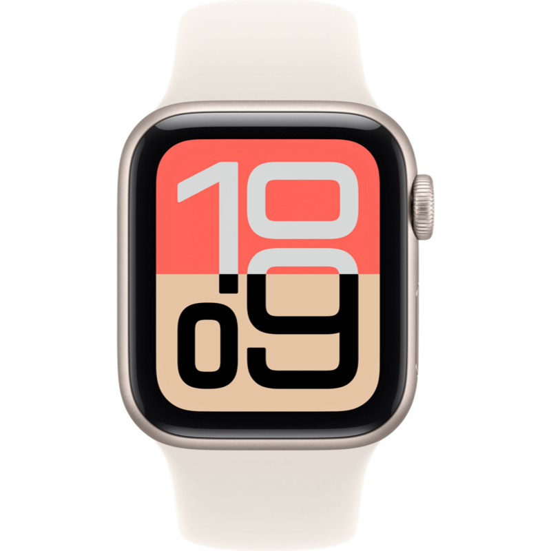 Фото Apple Watch SE 3, 44 мм, корпус из алюминия цвета «Сияющая звезда», спортивный ремешок, размер S/M На фото изображено Apple Watch SE 3, 44 мм, корпус из алюминия цвета «Сияющая звезда», спортивный ремешок, размер S/M