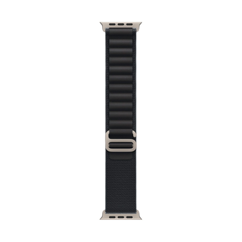 На фото изображено Apple Watch Ultra 3 GPS + Cellular, 49 мм, корпус из натурального титана, ремешок Alpine, цвет чёрный, S